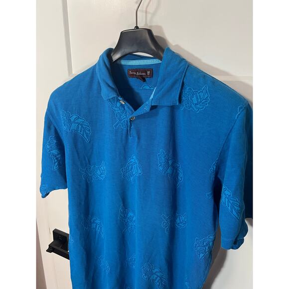 Tommy Bahama Polo Mens Size M Medium Blue Tropical Leaves Short Sleeve Cotton - Picture 4 of 9